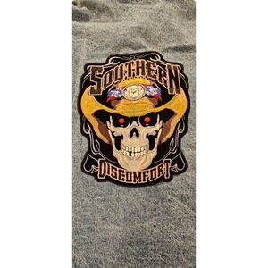 Sports Gallery Mens Denim Trucker Jacket Large Southern Discomfort Skull Patch